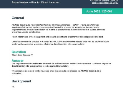 EESS General Guidance #23-061 Room Heaters - Pins for Direct Insertion